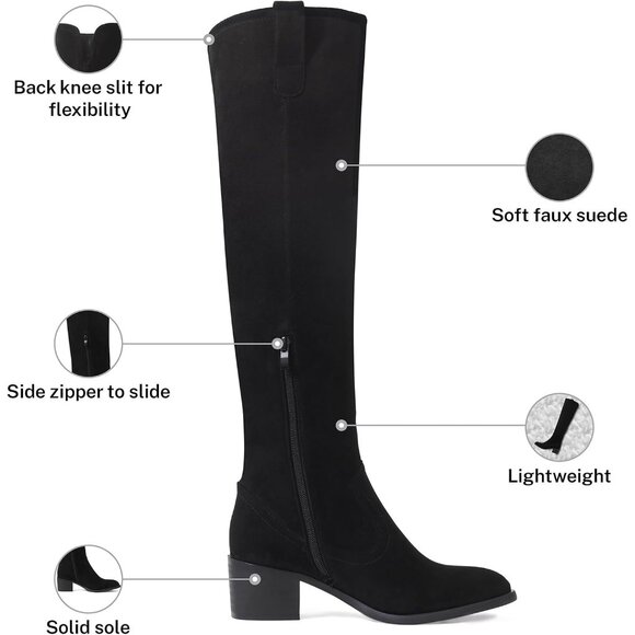 🆕Women's Black Faux Suede Over The Knee Thigh High Chunky Heel Pointed Toe Boot - Picture 5 of 11